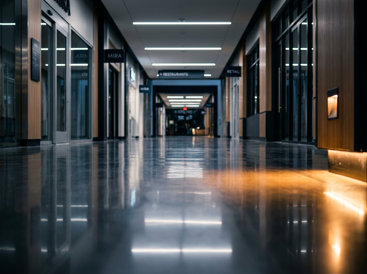 Clean commercial facility interior maintained on a recurring night and weekend cleaning schedule